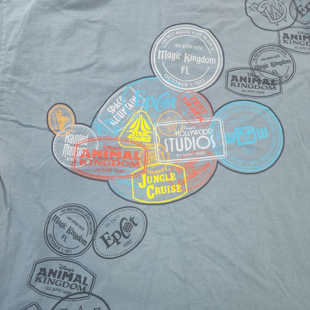 Disney Parks Mens 2XL Blue Passport Stamp Graphic Shirt Walt Disney World Cotton - Picture 4 of 7